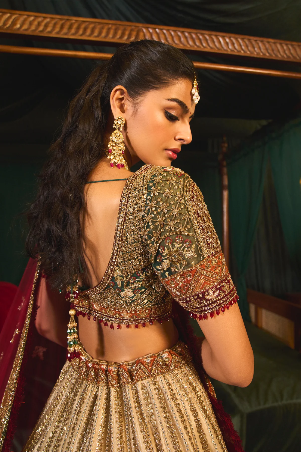 Gold Net Sequins & Cutdana Embroidered Lehenga Set