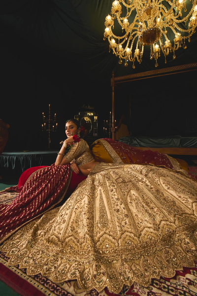 Gold heavy zardosi and zari work Zarir  bridal Lehenga