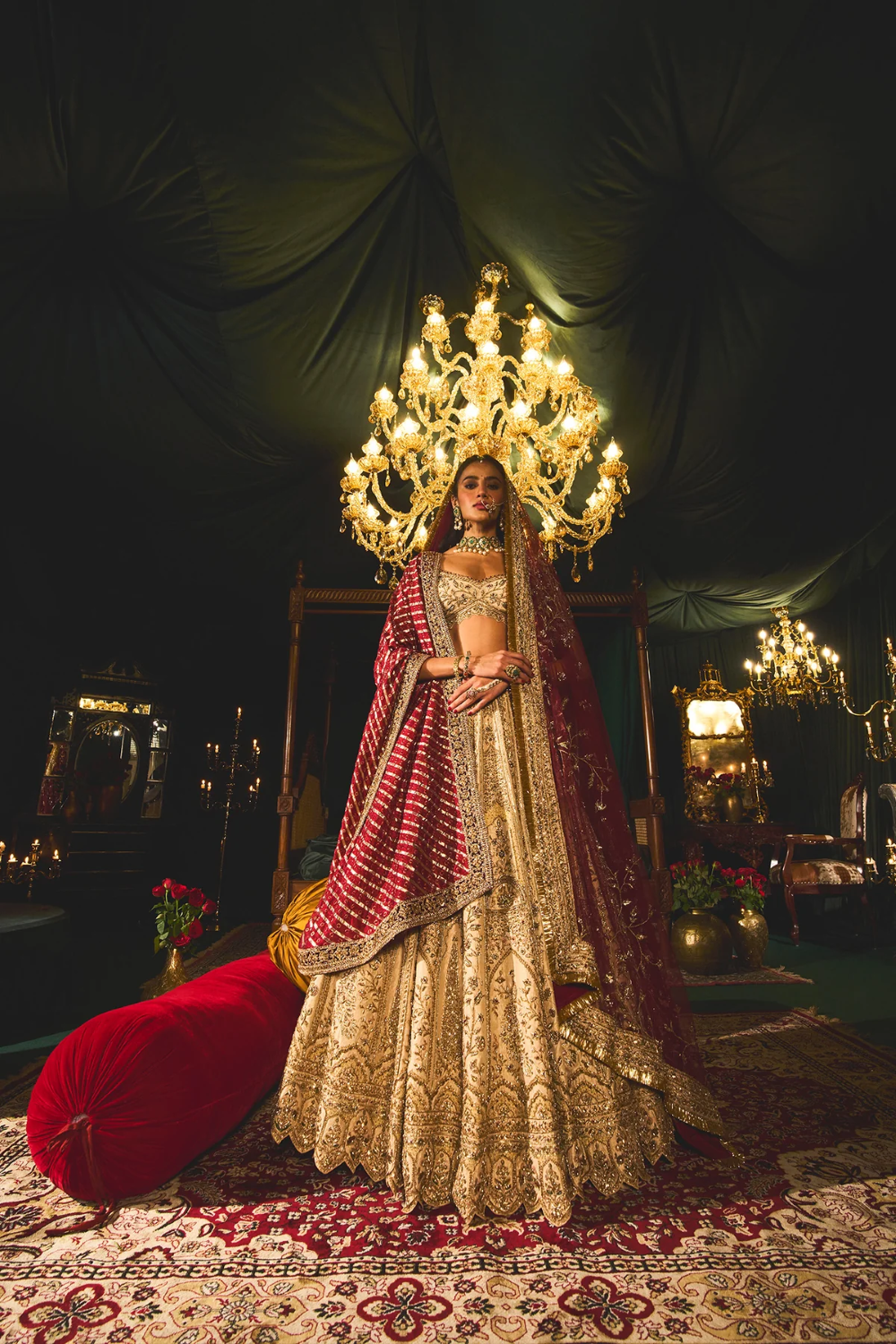 Gold heavy zardosi and zari work Zarir  bridal Lehenga