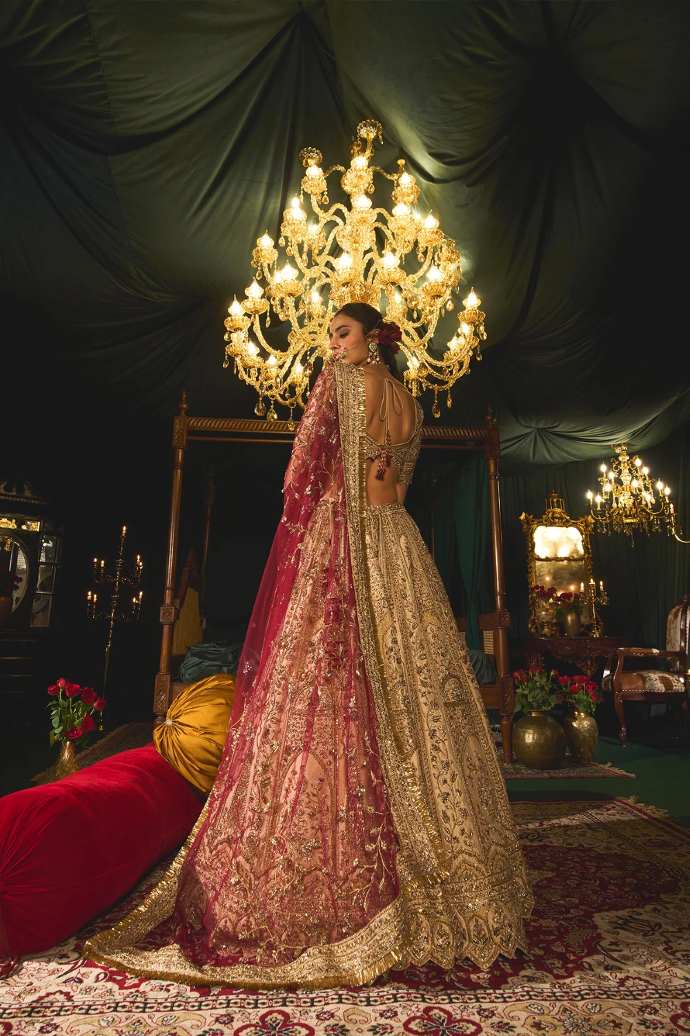 Gold heavy zardosi and zari work Zarir  bridal Lehenga