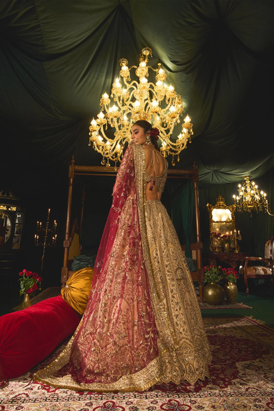 Gold heavy zardosi and zari work Zarir  bridal Lehenga