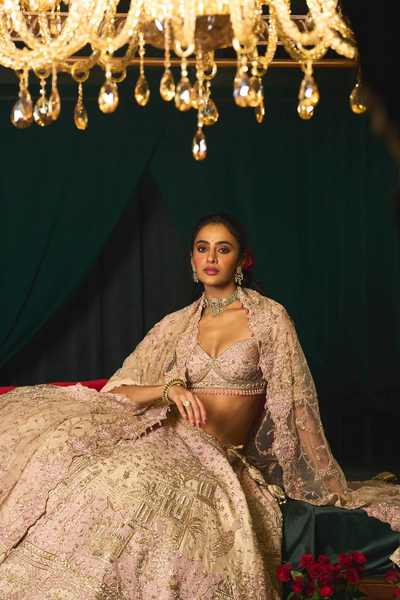 Regal zardosi pink lehenga emblisshed with sequins