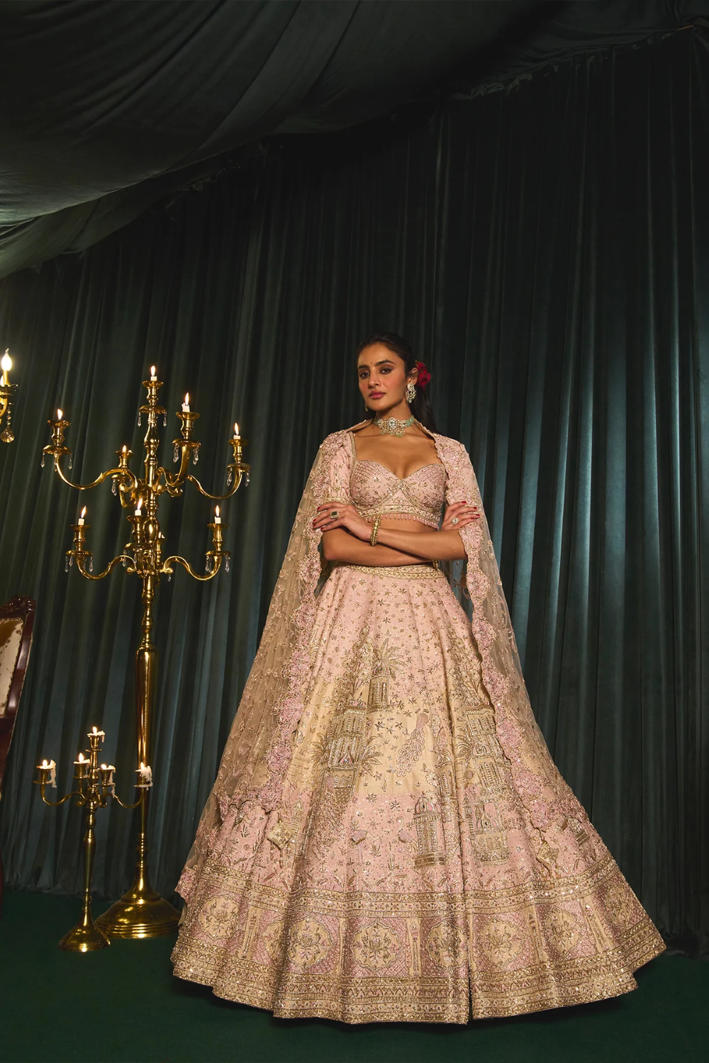 Regal zardosi pink lehenga emblisshed with sequins