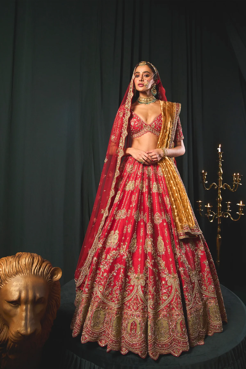 Dreamy zardosi and zari red bridal lehenga