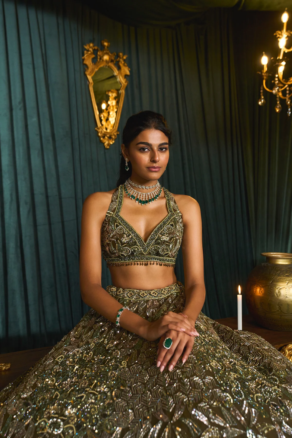 Brown Bridal lehenga with sequins embroidered