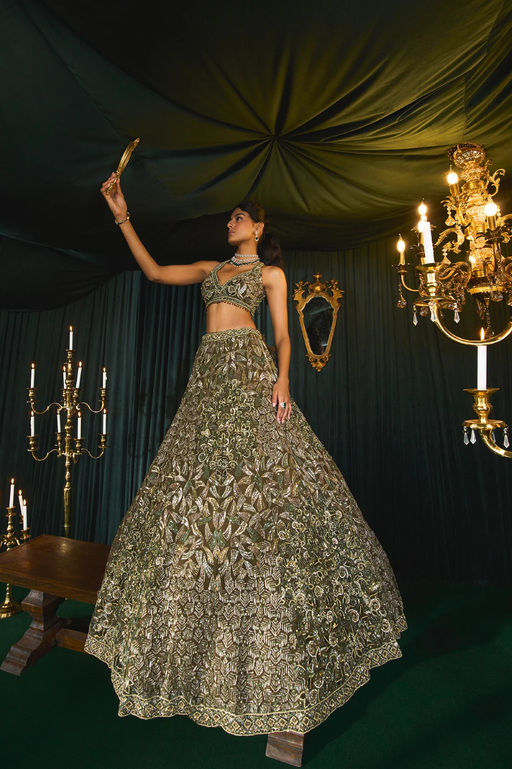 Brown Bridal lehenga with sequins embroidered