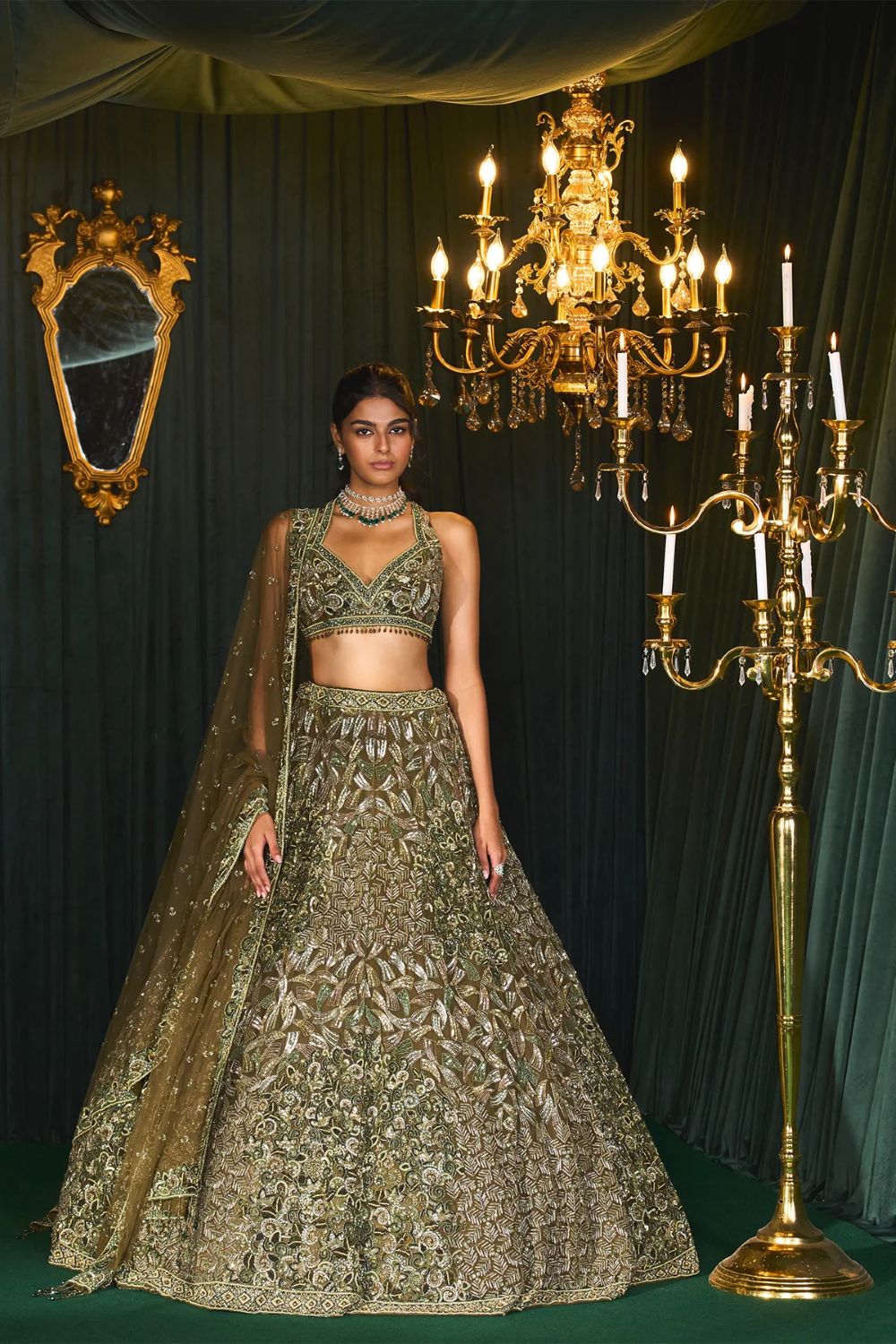 Brown Bridal lehenga with sequins embroidered
