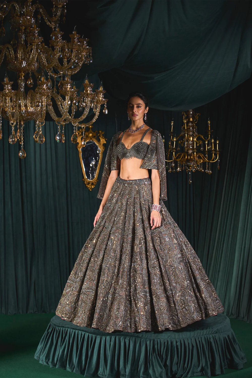 Brown Lehenga Organza Embroidery Cutdana with Open  jacket