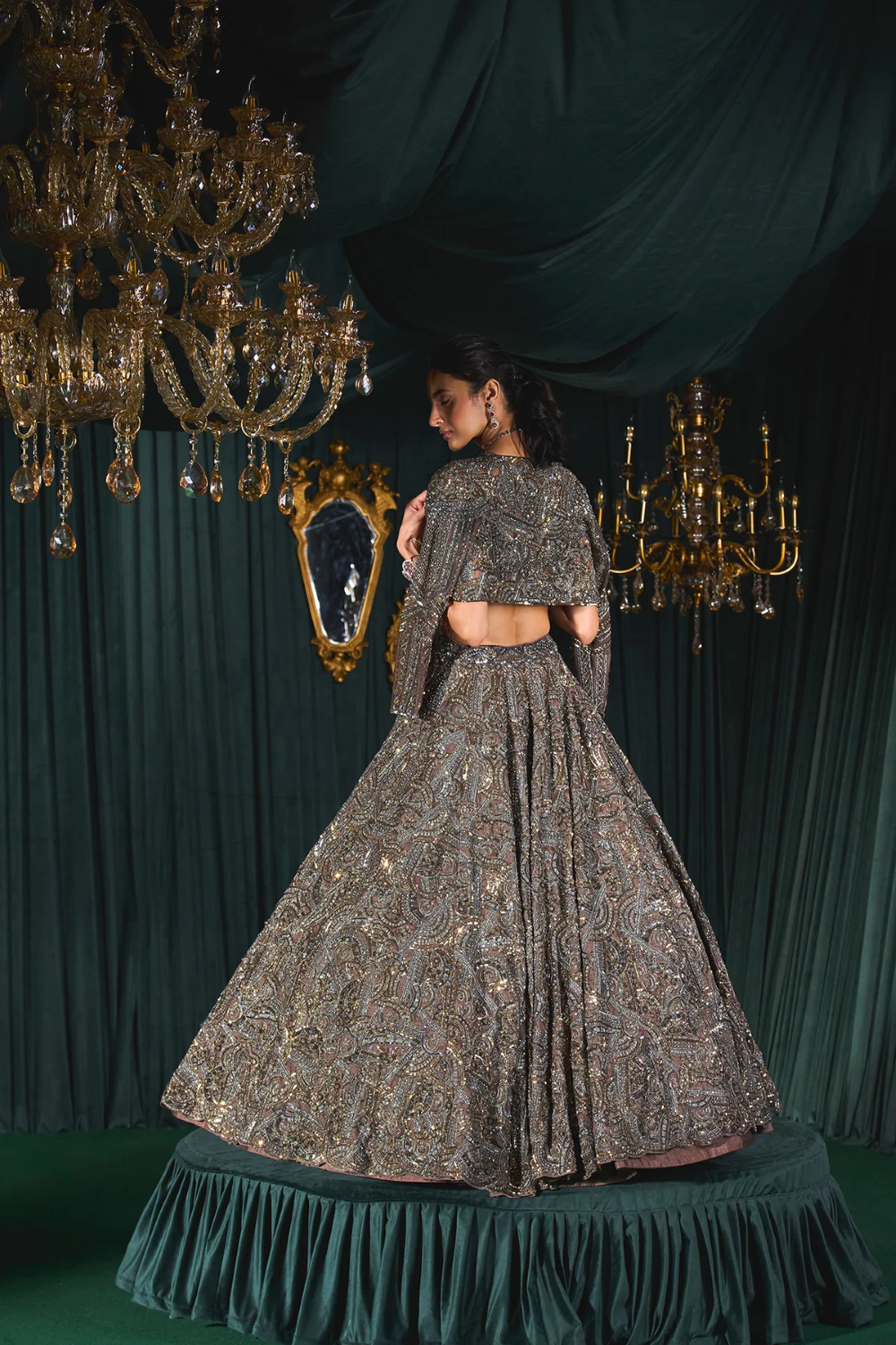 Brown Lehenga Organza Embroidery Cutdana with Open  jacket
