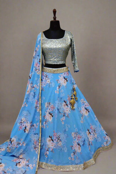 Classy Printed lehenga with gold zari blouse