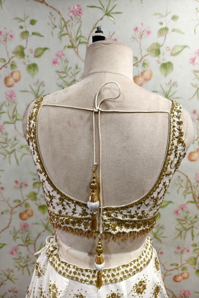 Pristine White Lehenga with Luxurious Golden Embroidery - Bridal & Festive Designer Ensemble