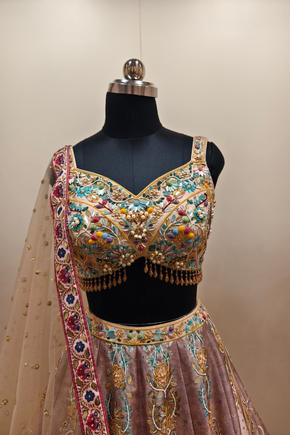 Delicate Pink Lehenga with Multicolored Floral Embroidery - Designer Ethnic Wear