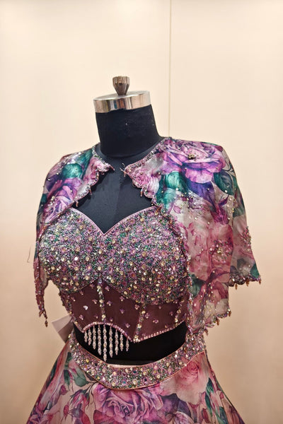 Ethereal Light Purple Lehenga with Dark Dramatic Floral Embroidery - Designer Ethnic Wear