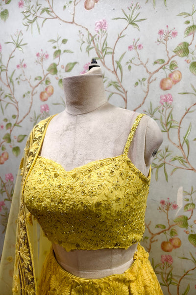 Bright Yellow Net Embroidered Lehenga - Radiant Designer Ethnic Ensemble