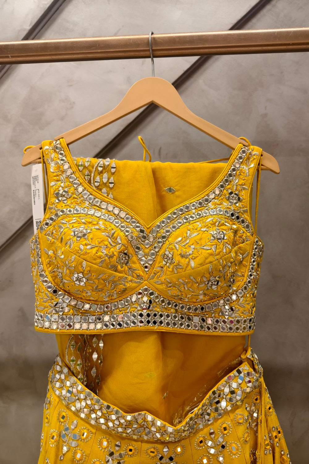 Yellow Embroidered Floral Notched zari Lehenga Set