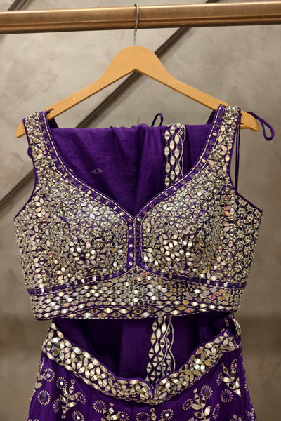 Blue Lehenga And Dupatta Net Embroidery with mirror