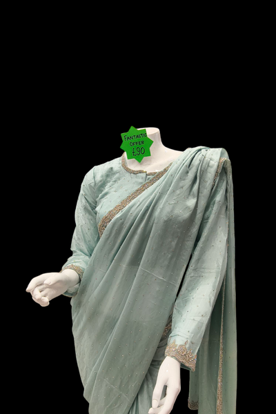 Mesmerising blue saree with hand embroidered