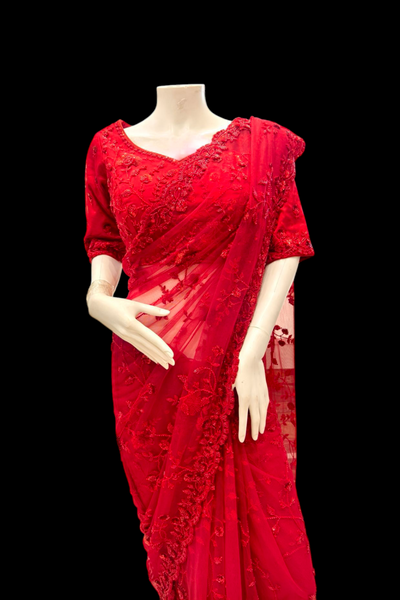 Exquisite Red Embroidered Saree for an Elegant Statement