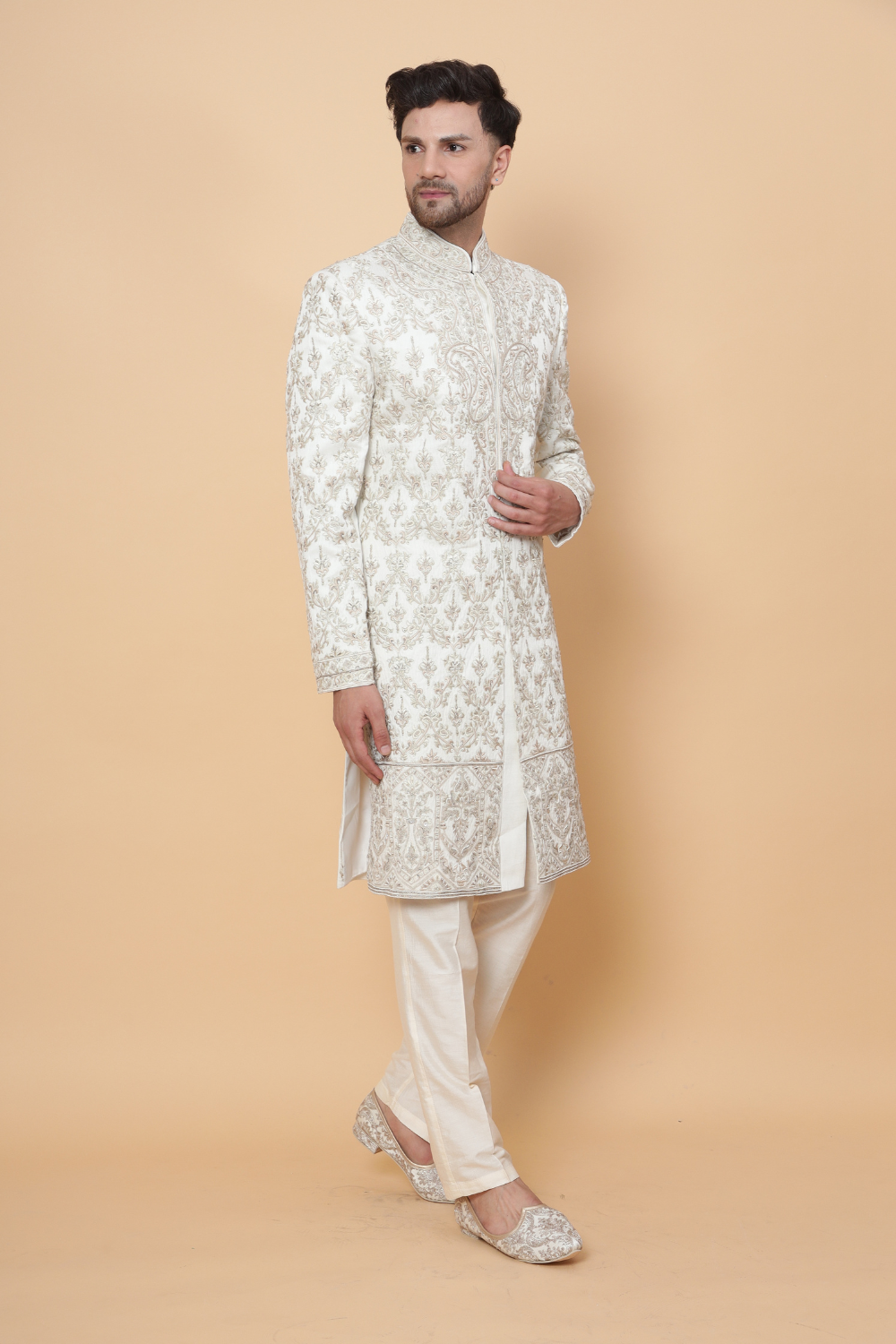 Royal Textured Sherwani with Gold Embroidery