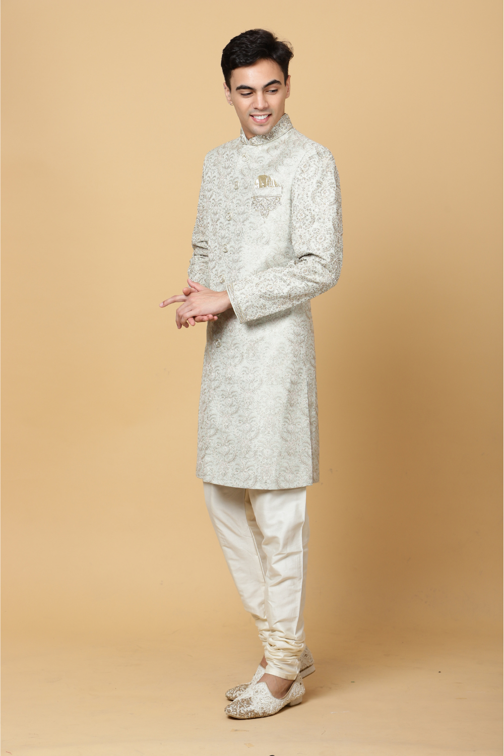 Embroidered Sherwani in Ivory