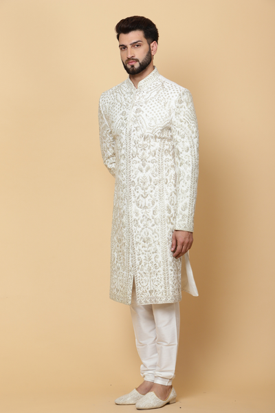 Heavy Embroidered Sherwani in Off White