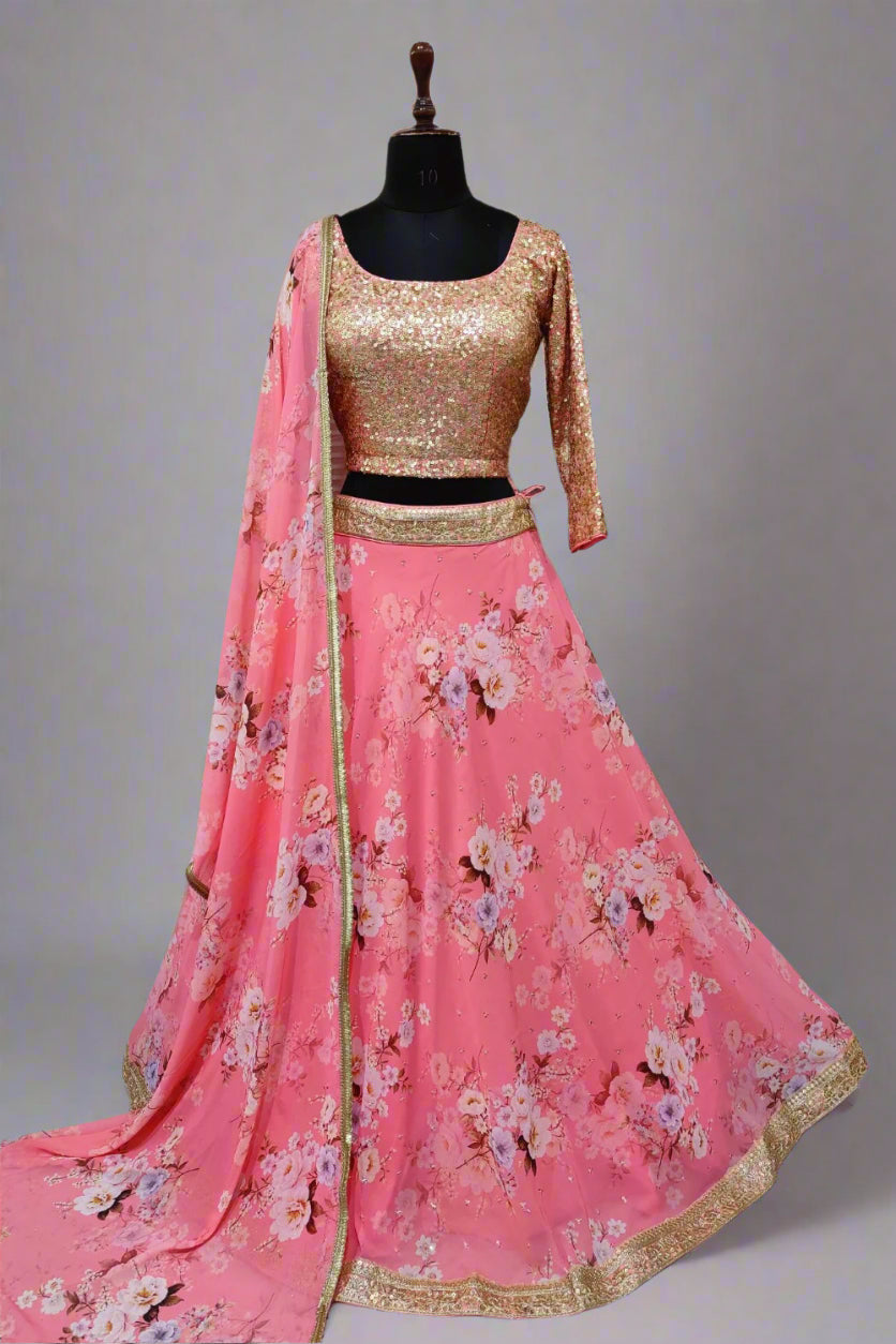 Classy Printed lehenga with gold zari blouse