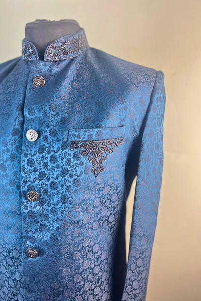 Blue Printed Sherwani