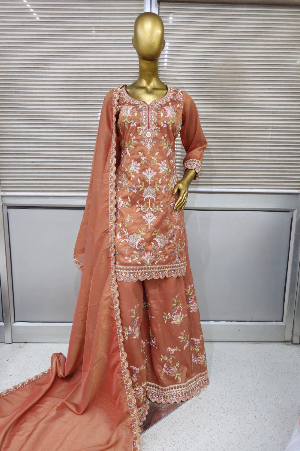 Elegant Peach pink sharara with resham work