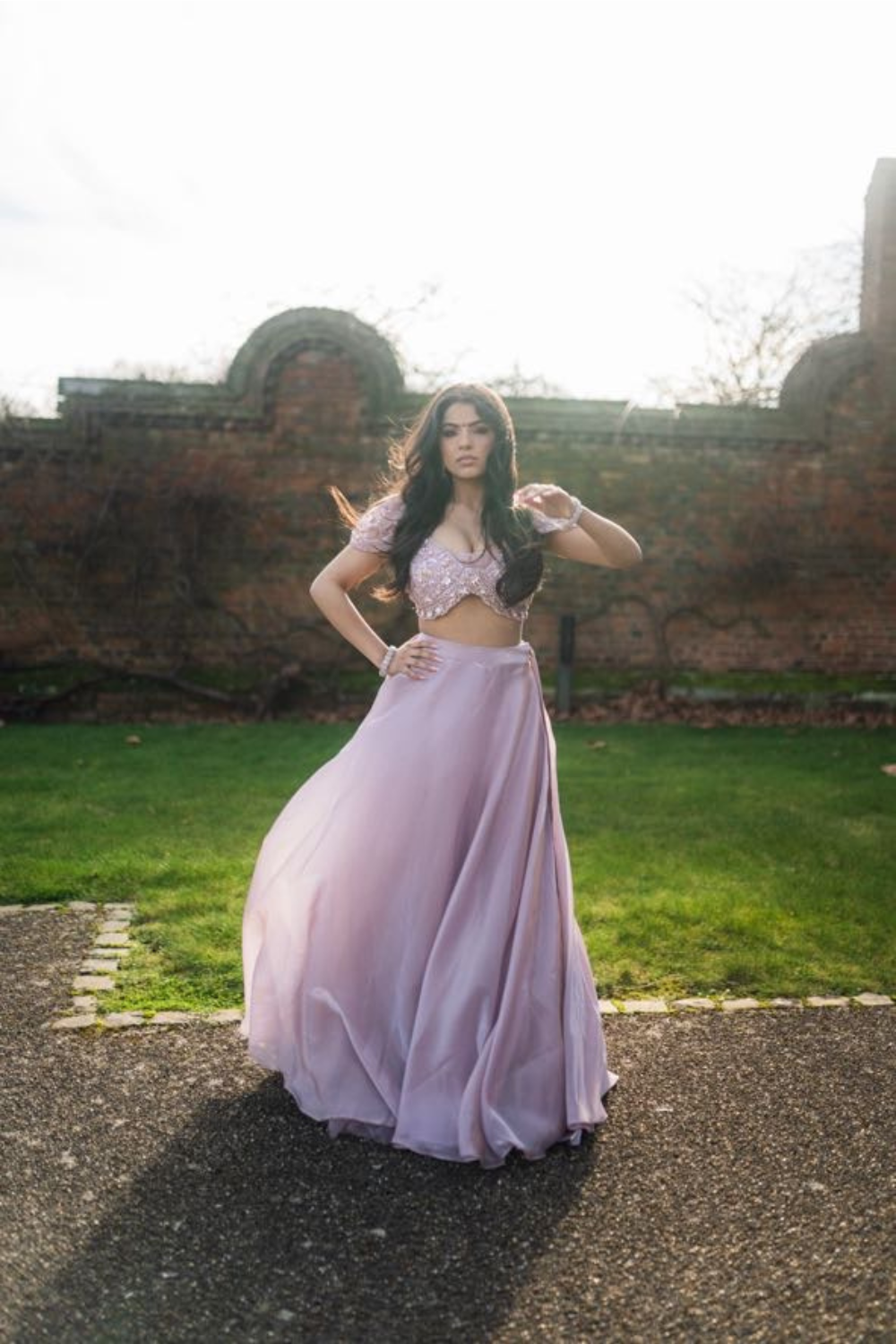 Baby Pink Lehenga with Embroidered Top