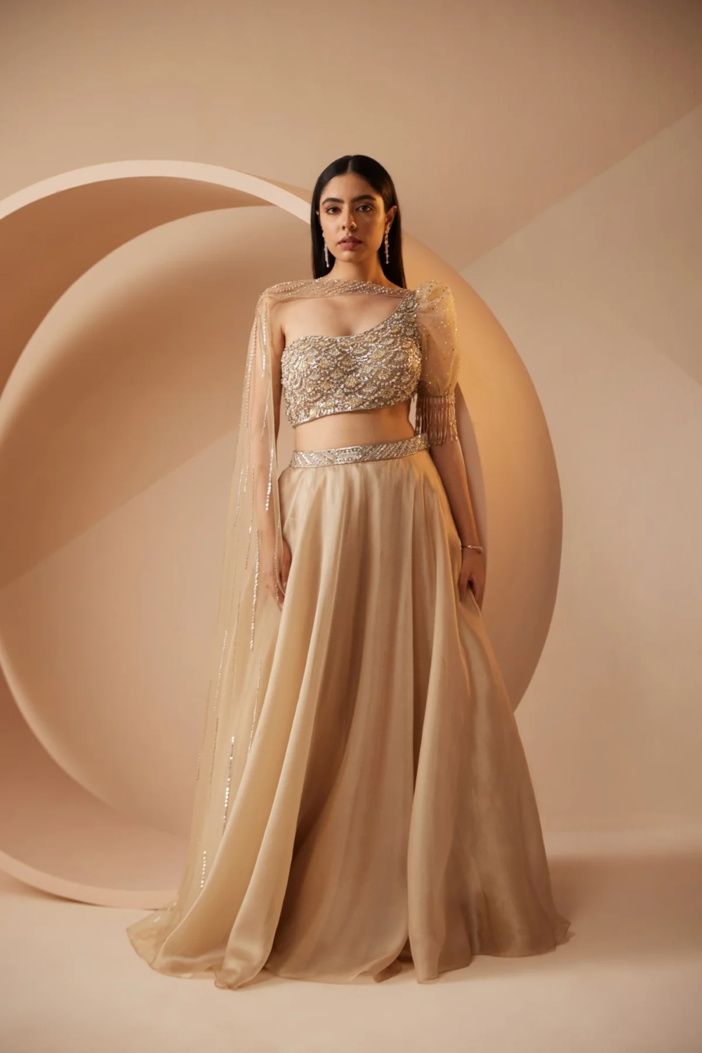 Ivory sequins work lehenga with cutdana