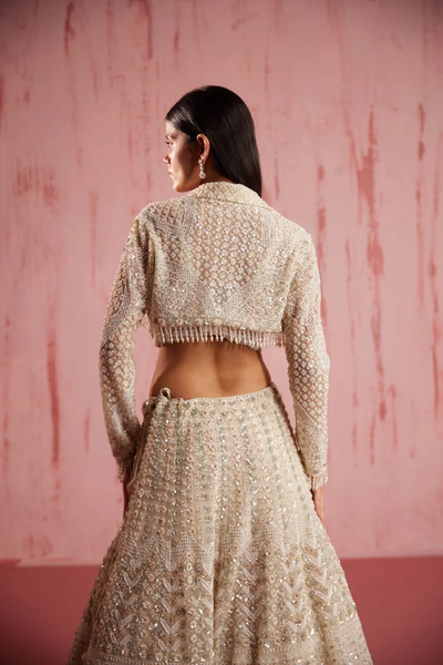 Ivory handmade lehenga with stone and Swarovski work