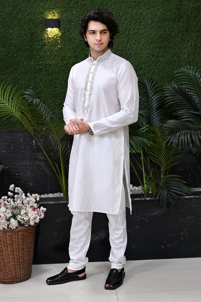 Men's white embroidered Kurta Pajama