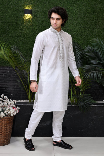 Men's white embroidered Kurta Pajama