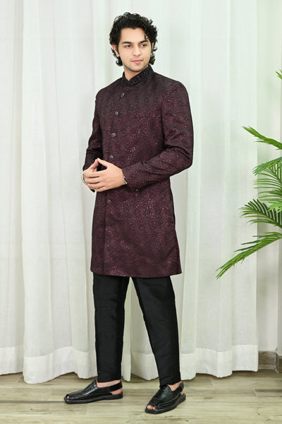 Wine Red Achkan Style Indo Western Sherwani