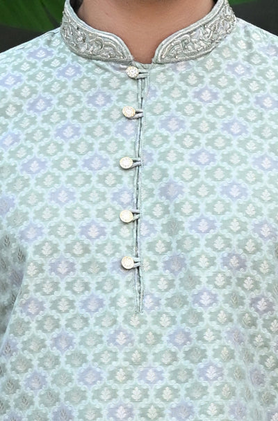 Men's Georgette Grey with Thread work Kurta Pajama