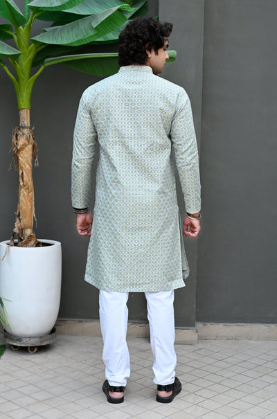 Men's Georgette Grey with Thread work Kurta Pajama