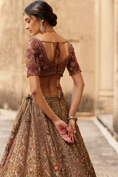Gold lehenga with resham and zari bridal lehenga