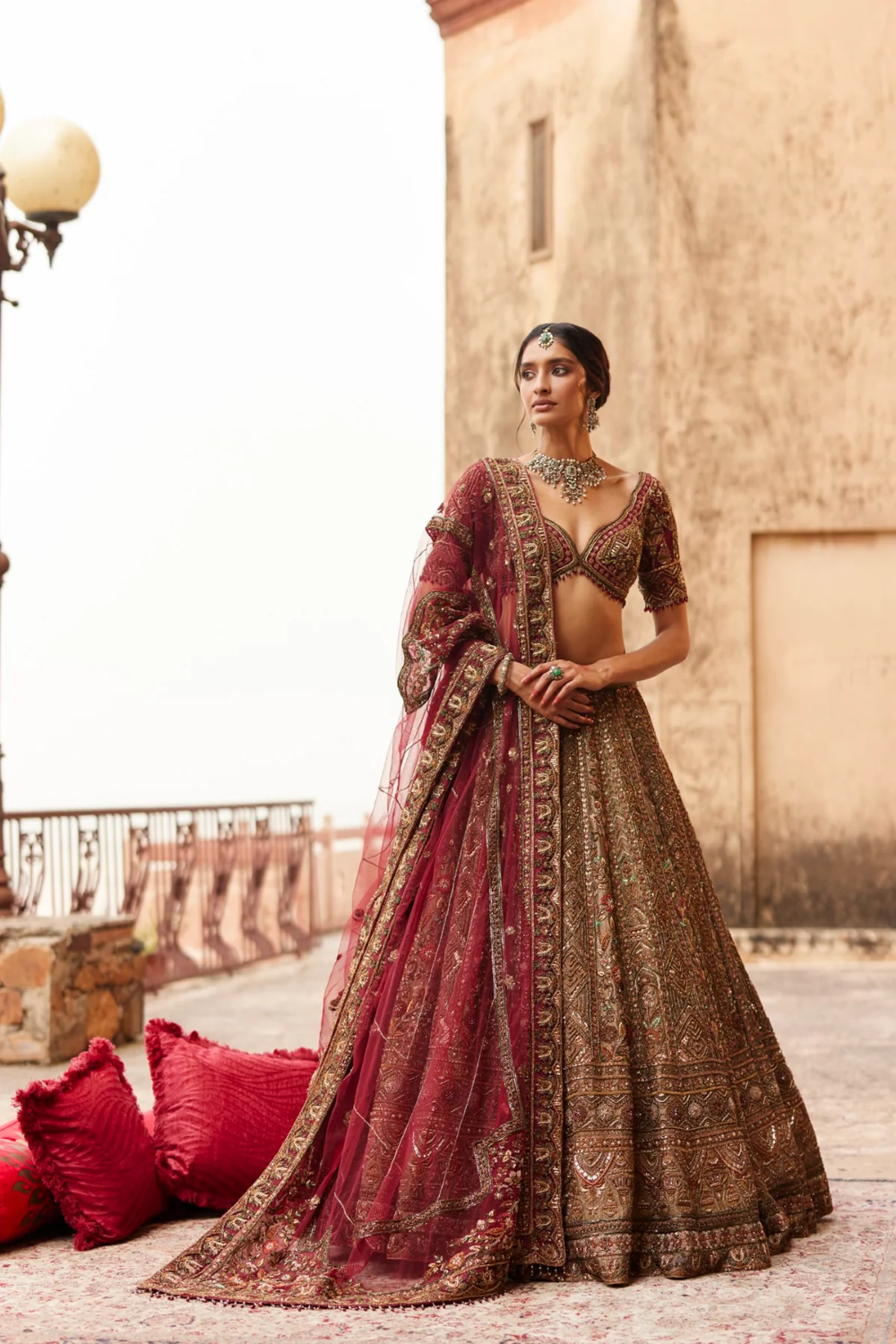 Gold lehenga with resham and zari bridal lehenga