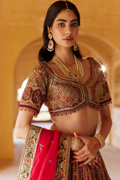 Multicolor lazifa  hand embroidered Lehenga with sequins and zardosi