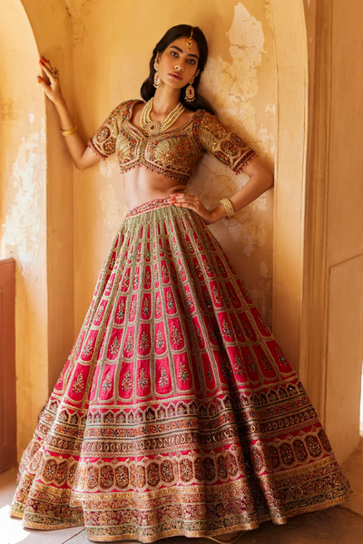 Multicolor lazifa  hand embroidered Lehenga with sequins and zardosi