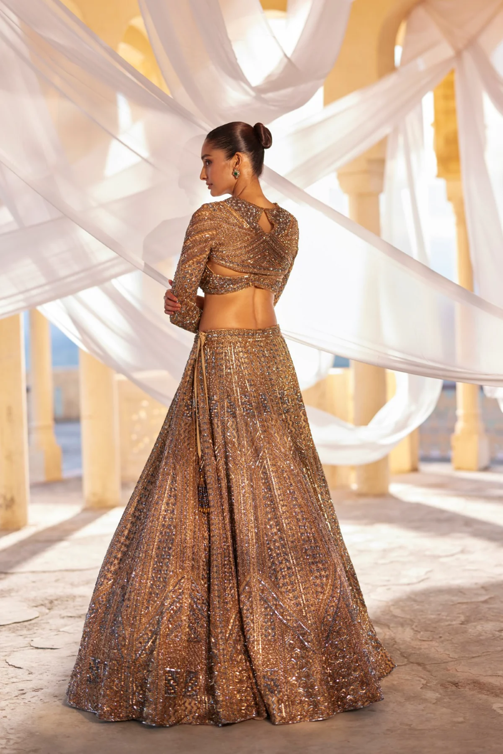 Gold fareeha zardosi lehenga set
