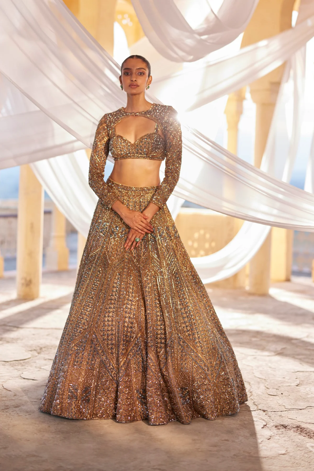 Gold fareeha zardosi lehenga set