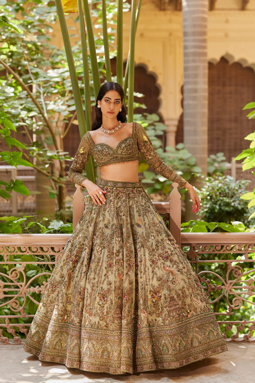 Brown Lehenga And Blouse Raw Silk Embroidery with sweetheart neck