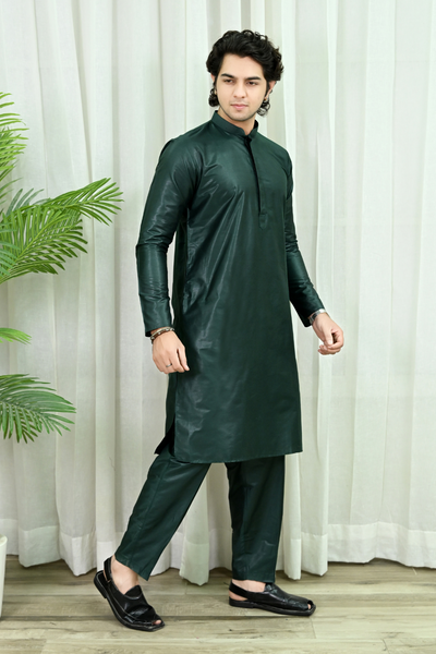 Green Dupion Art Silk Kurta Pajama