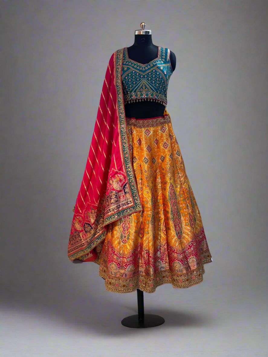 Classic yellow Embriodered lehenga on pure silk fabric