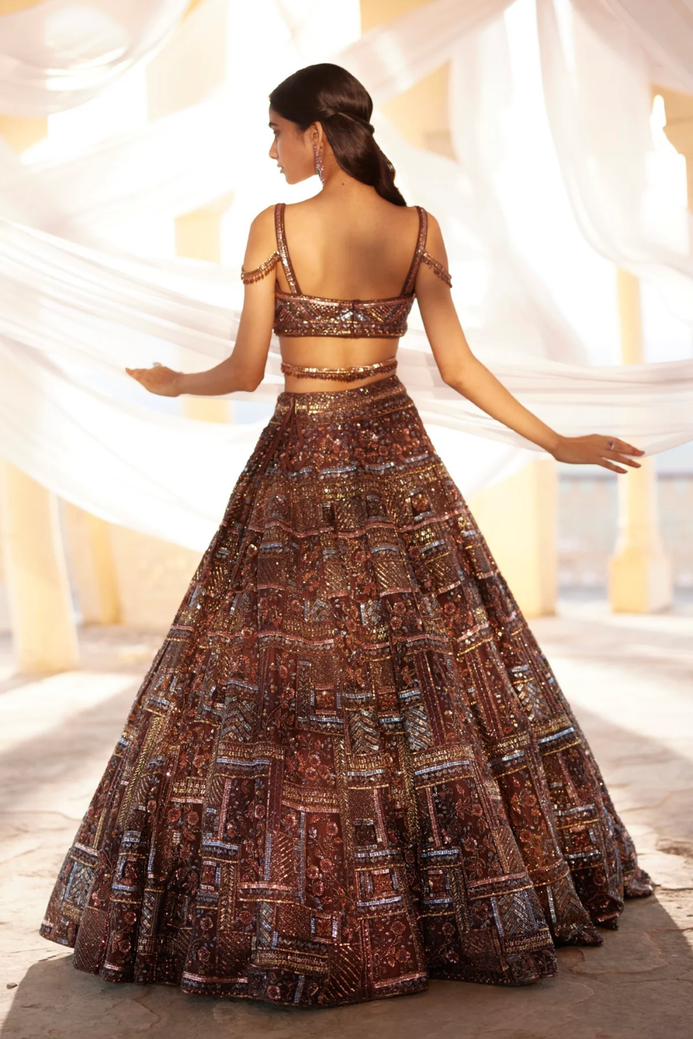 Brown kinaaz sequins and zardosi lehenga set