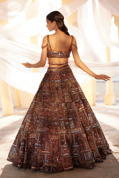 Brown kinaaz sequins and zardosi lehenga set