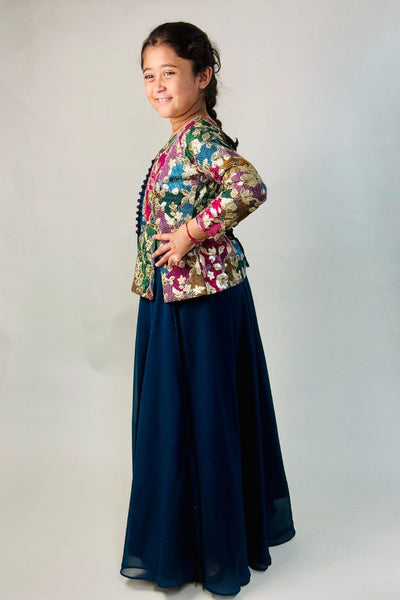 Teal Blue Jacket Style Sharara Suit
