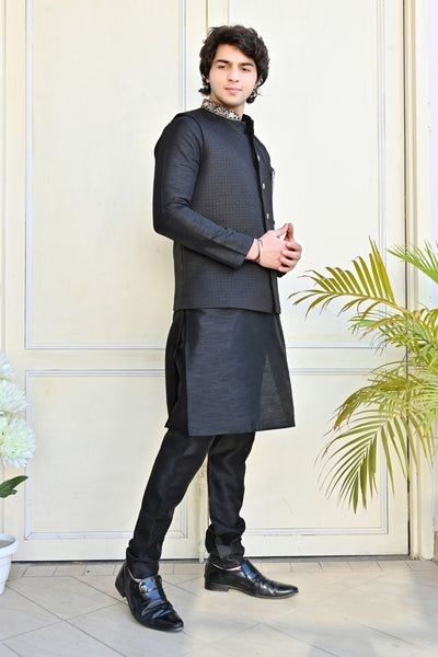 Black Texture  Waist Coat