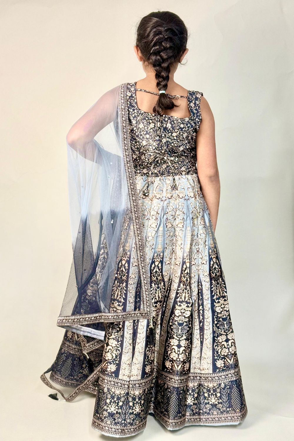 Kids black stone with mirror Stitched Lehenga